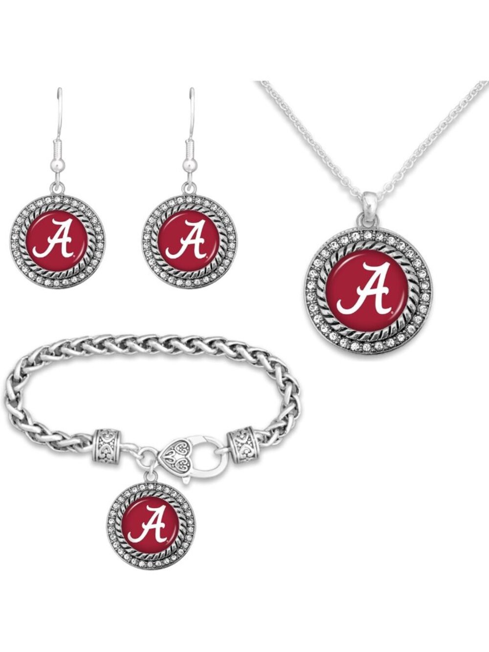 Stylish 3-Piece Jewelry Set: Necklace, Bracelet, Earrings with Rhinestones for